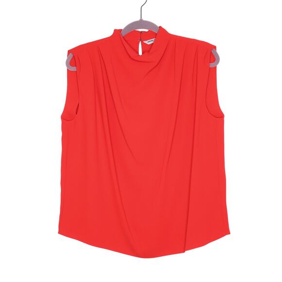 AMANDA UPRICHARD Fabienne Sleeveless Top Pleated Flowy Crimson Red Women's M - Picture 2 of 10
